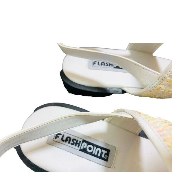 Women's flash point sz 12 "UNCANNY" white sequin square toe chunky sandals - Picture 4 of 8